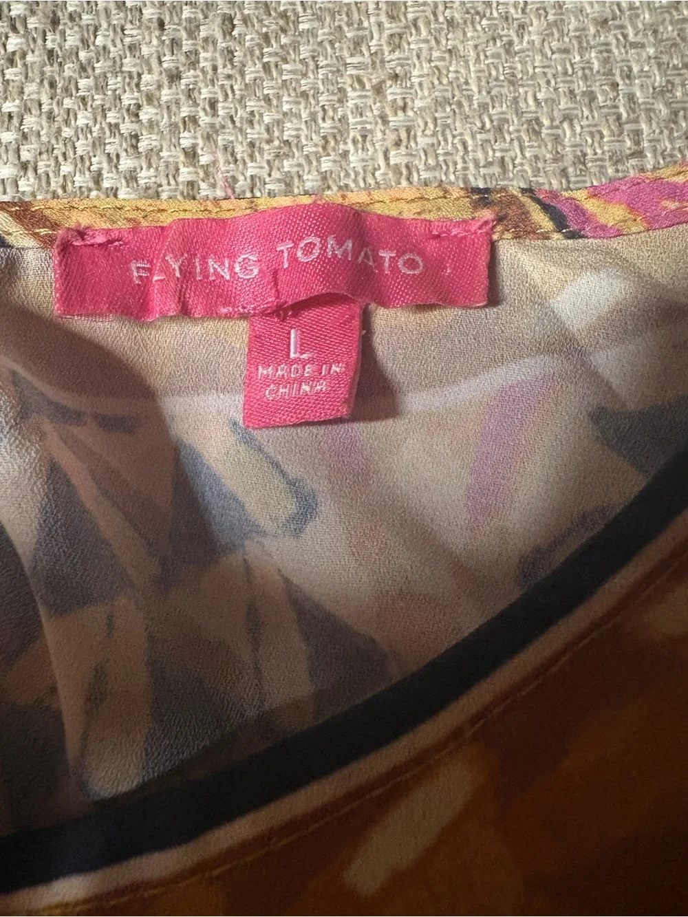 Flying tomato Printed Puff-Sleeve Boho Blouse in Orange & Pink size large - Picture 12 of 14